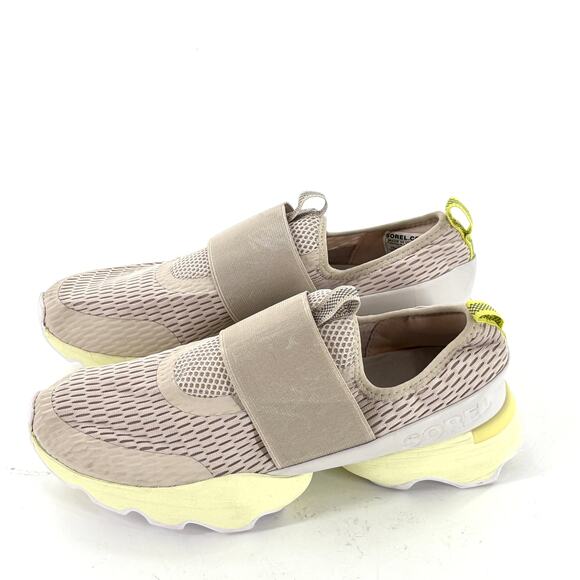 SOREL Kinetic Impact Strap Sneaker 10 Gray Chalk Lime Yellow Slip On Comfort - Picture 3 of 8